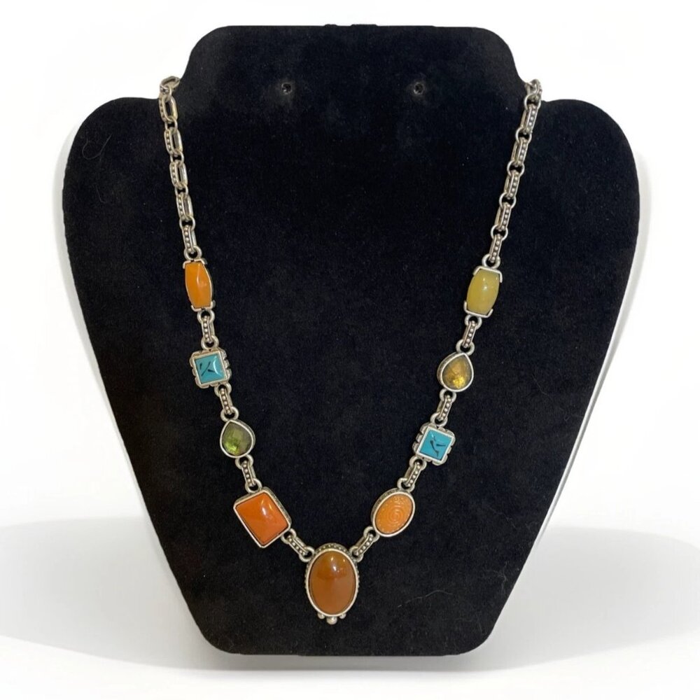 Vida Jewels Silver Toned Chain Colorful Gemstones Mixed Colors/Sizes 18 inches